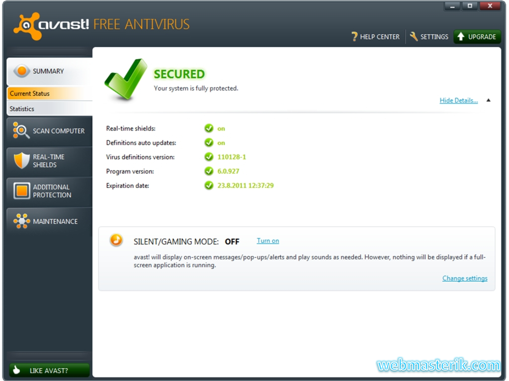 Скриншот в Avast Free Antivirus