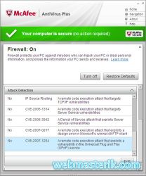 McAfee Antivirus ekran görüntüsü
