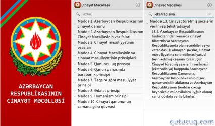 Azərbaycan Respublikasının Cinayət Məcəlləsi ekran görüntüsü